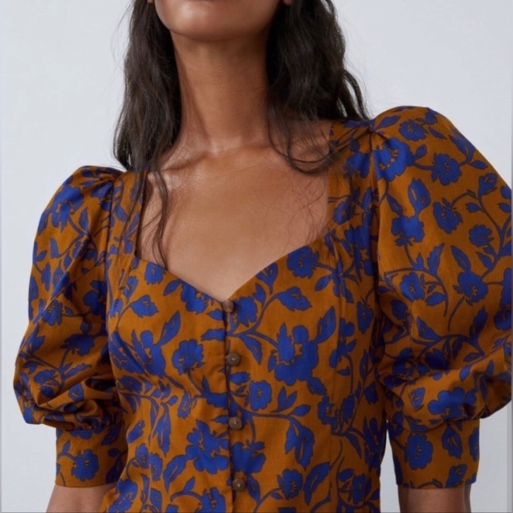 Zara Poplin long floral midi skirt dress - Picture 6 of 17